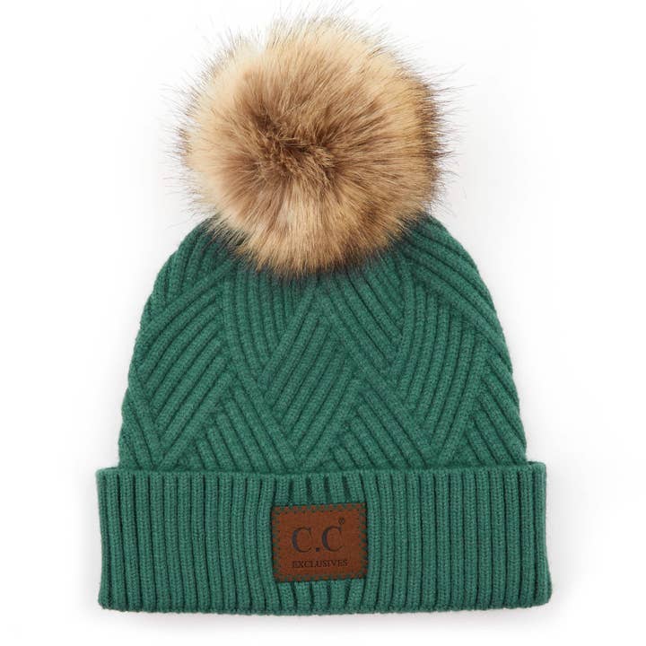 Truly Contagious - Wholesale Beanie - Women's - CC Criss-Cross Suede Patch Beanie ( HAT-2060 )