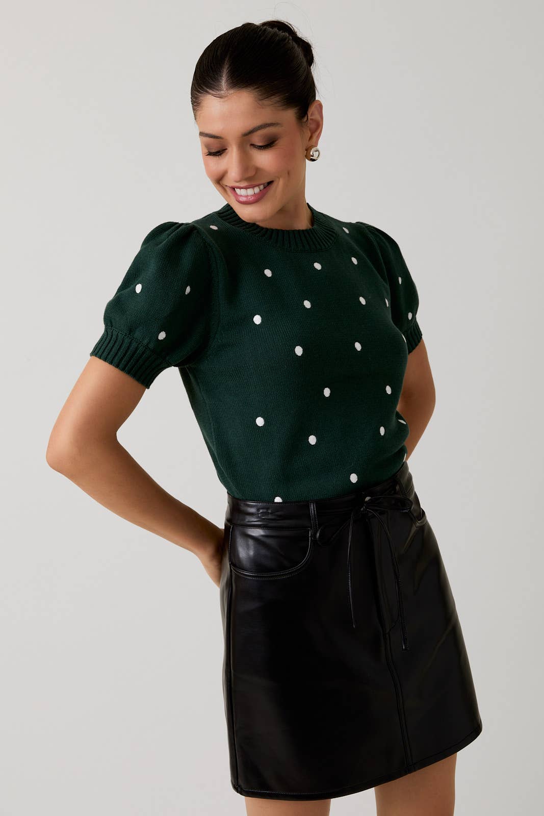 Sunday Edition - Wholesale Knit Sweater - Women's - ROUND NECK PUFF SHORT SLEEVE "POLKA DOT" EMBROIDERED SWEATER43