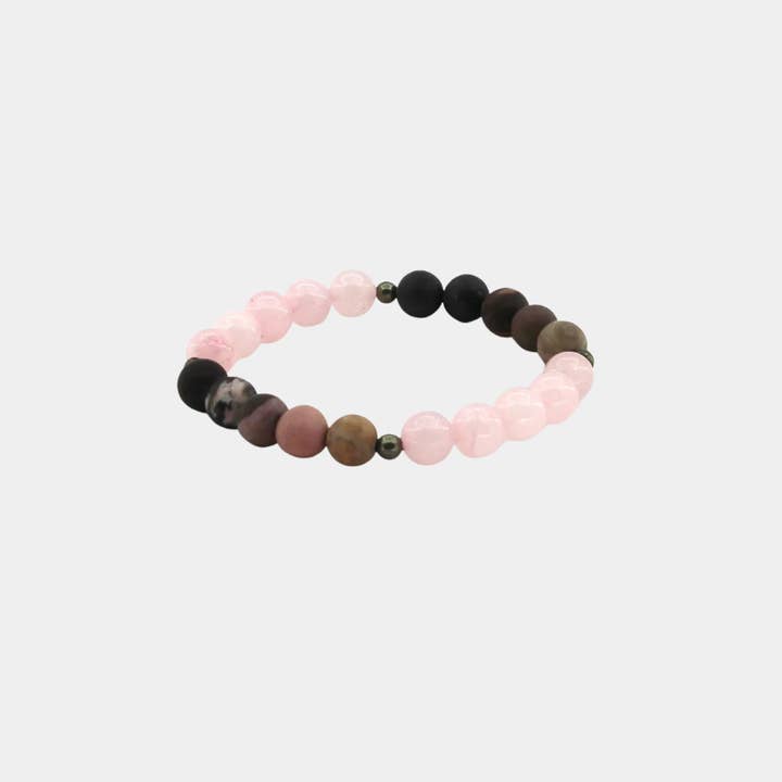 Open Your Heart - Rhodonite, Rose Quartz, Pyrite - Gemstone Bracelet for wholesale by Omen Bazaar LLC