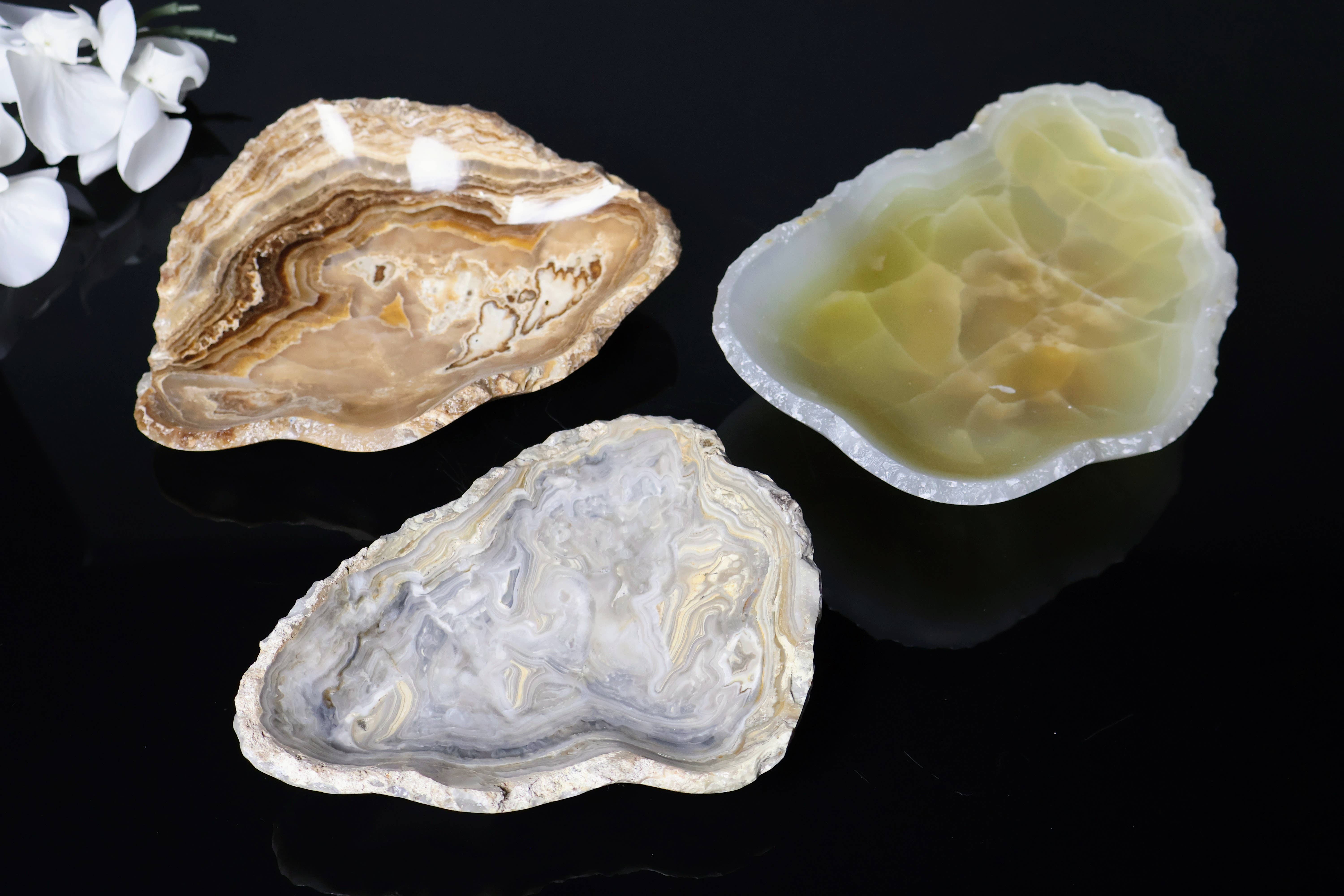 OnyxBowl - Wholesale Jewelry Dish - Onyx Tray 3 Pack Mix, Decorative Stone Jewelry Dishes3