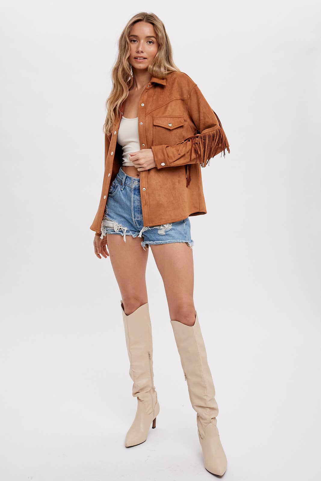 Bluivy - Wholesale Shirt Jacket/Shacket - Women's - VEGAN SUEDE FRINGED SHACKET21