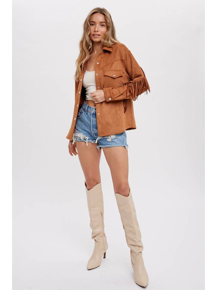 Bluivy - Wholesale Shirt Jacket/Shacket - Women's - VEGAN SUEDE FRINGED SHACKET21