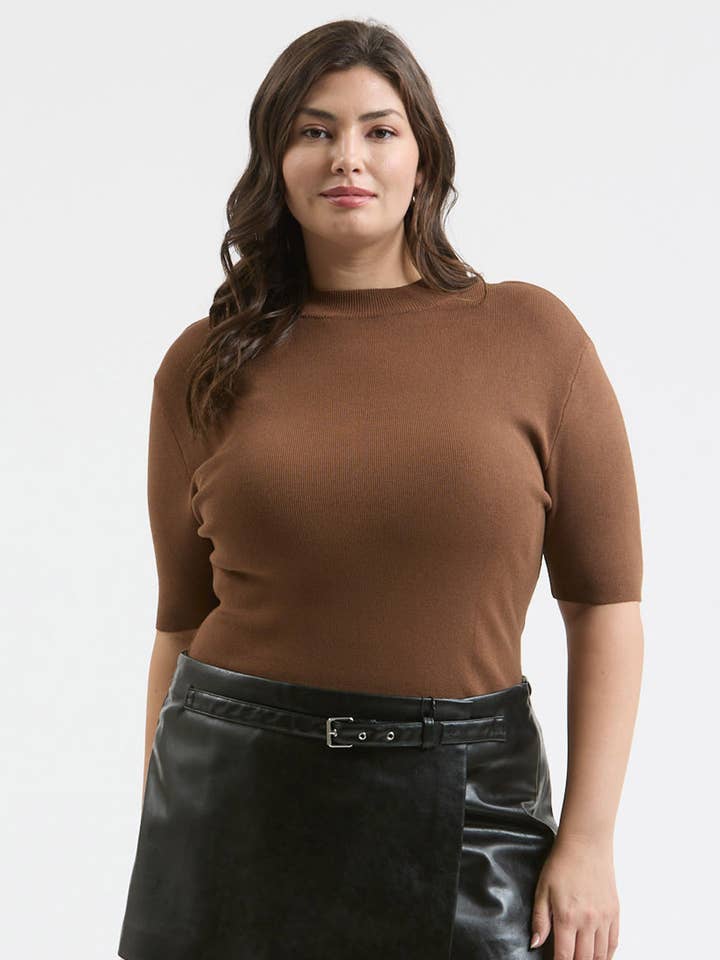 The Workshop Studio - Wholesale Knit Top - Women's - PLUS SHORT SLEEVE MOCK NECK SWEATER KNIT TOP