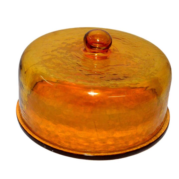 Cake Recycled Glass Dome w/Plate Dia 11.3" Yellow for wholesale by BIDKhome