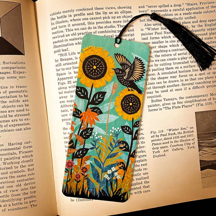 Bird Bookmark featuring cut paper collage by Angie Pickman for wholesale by Rural Pearl: Cut Paper Art by Angie Pickman
