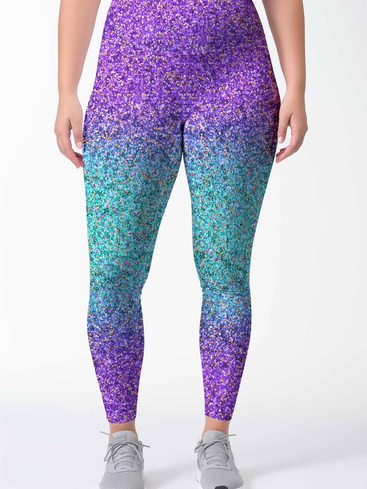 Ultraviolet Lucy Purple Glitter Print Chic Leggings Yoga Pants - Women for wholesale by Pineapple Clothing