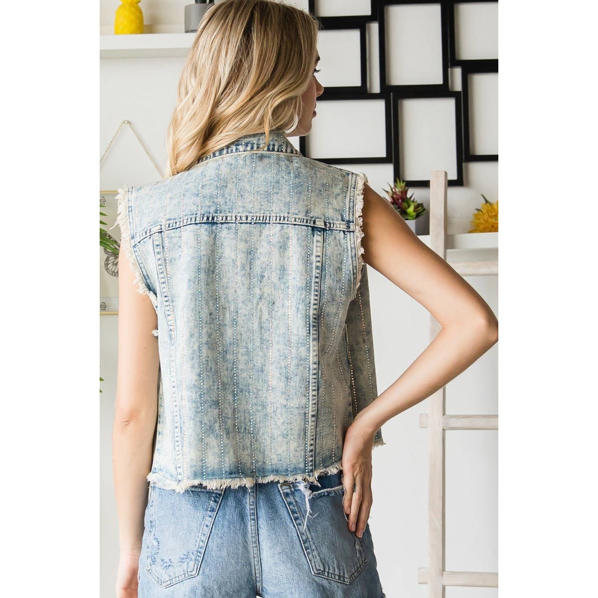 LT Wash Plus Size Denim Rhinestone Vest for wholesale on Faire4