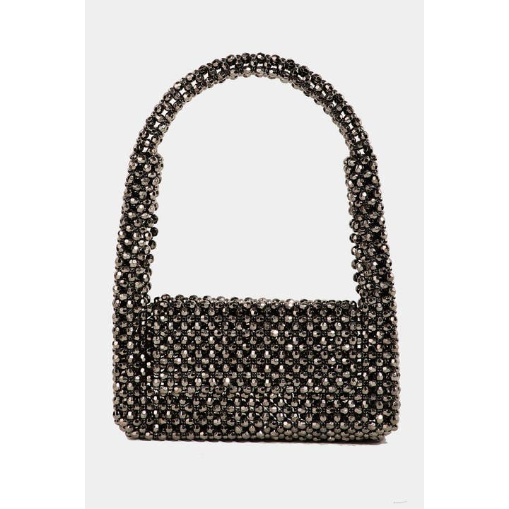 Collections by Fame Accessories – Großhandel Henkeltasche – Damen – Handtasche aus Netzstoff mit facettierten Perlen