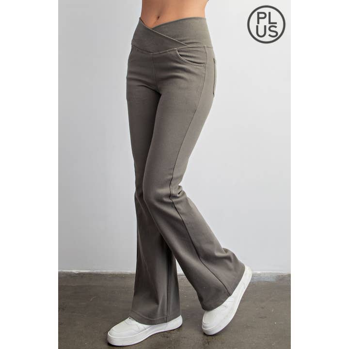Rae Mode - Wholesale Pants - Women's - PLUS SIZE COTTON STRETCH TWILL FLARED CROSSOVER WAIST PANTS