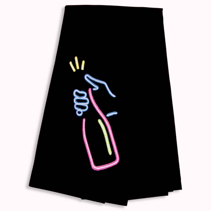 Popping Bottles Tea Towel for wholesale by Lynen