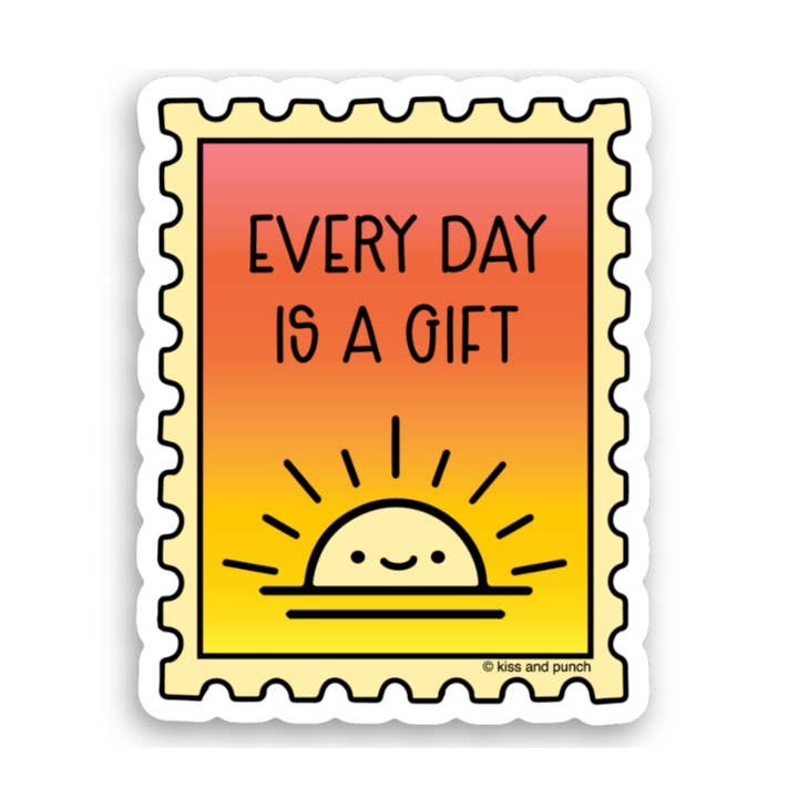 NEW! 3 Inch Every Day is a Gift Sunrise Diecut Vinyl Sticker for wholesale by Kiss and Punch