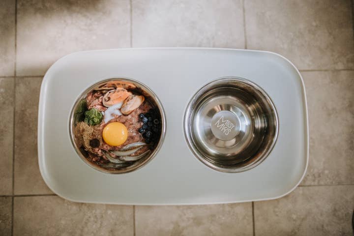 Pet Palette Distribution - Wholesale Pet Bowl - Cat/Dog - Messy Mutts Elevated Double Feeder w/Stainless Bowls Grey