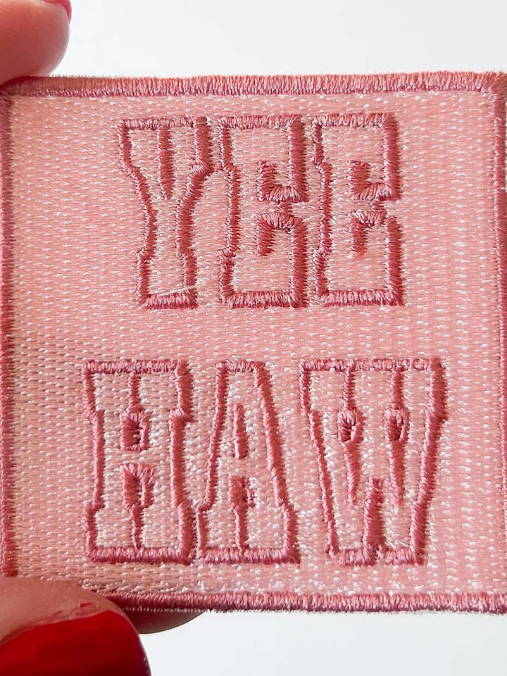 Yee Haw Pink Embroidered Iron On Patch for wholesale by Field Trip Threads