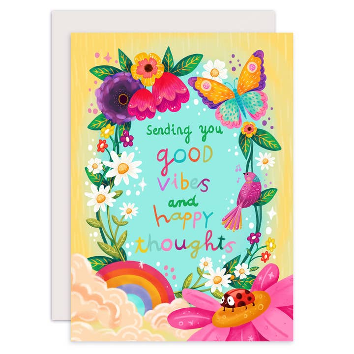 Aniet Illustration - Wholesale Encouragement Card - Card good vibes butterfly flowers colorful motivation