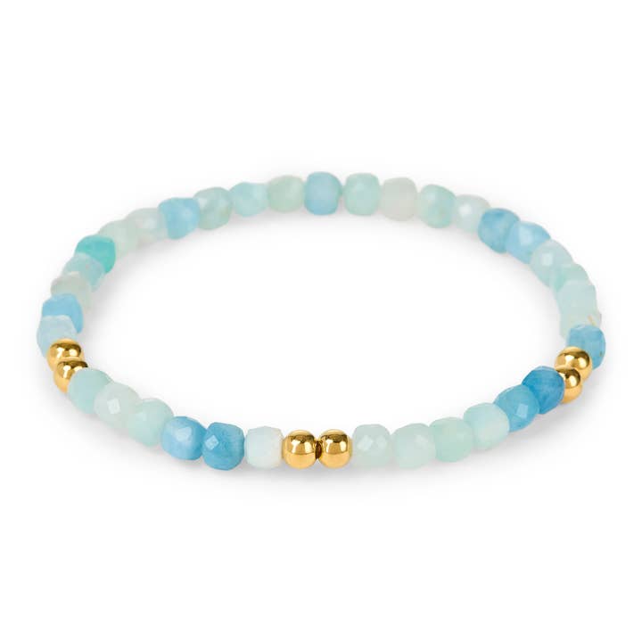 Aquamarine gemstone beaded bracelet with 14k gold fill for wholesale by Elyssa Bass Designs