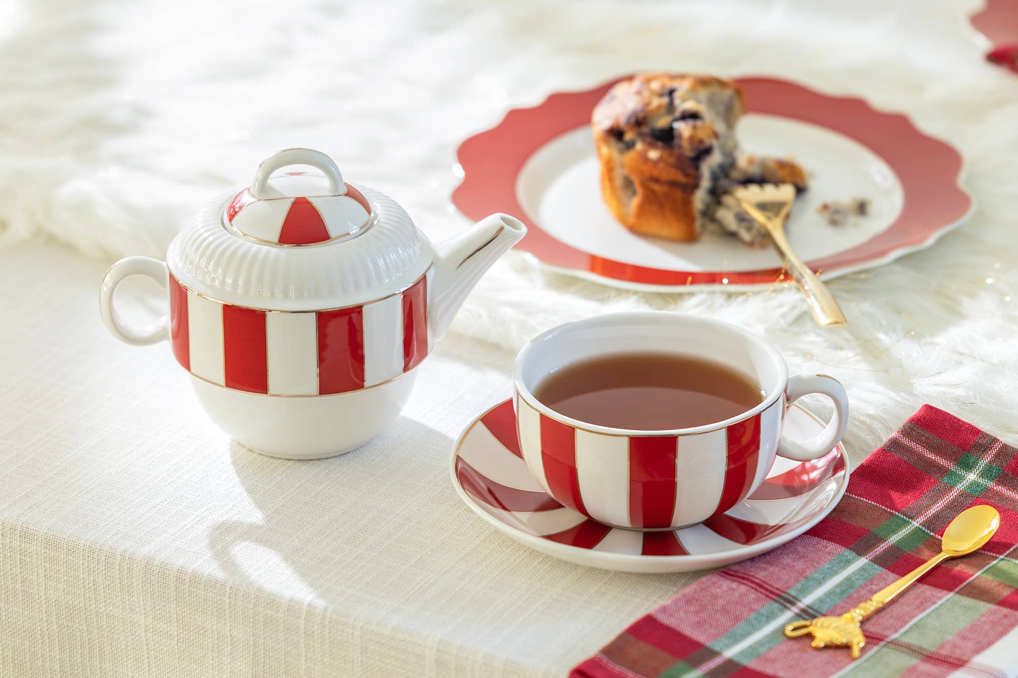 Grace Teaware - Wholesale Tea Set - Red Carousel Stripes Fine Porcelain Tea For One Set1