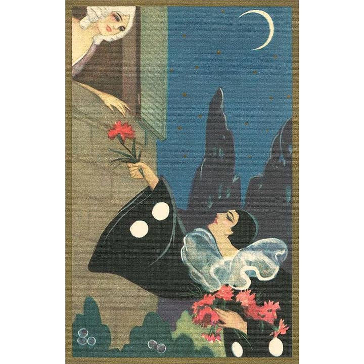Found Image Press - Wholesale Postcard - Postcard KU-78 Swain in Clown Suit, Courtesan at Balcony