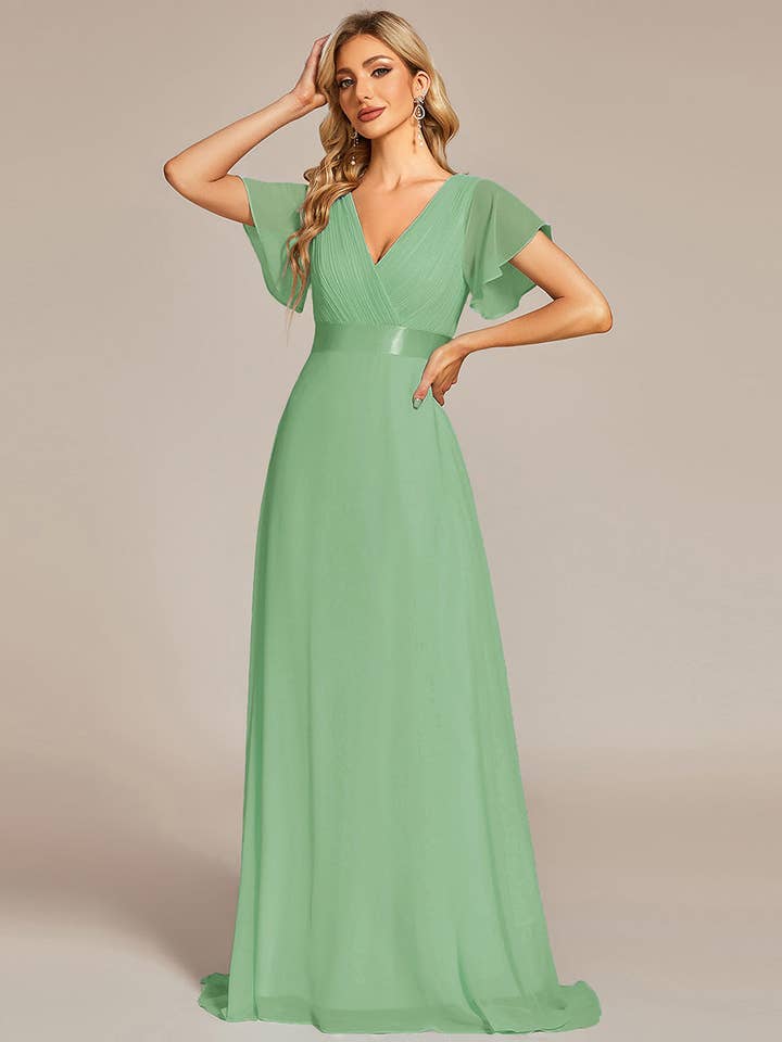 Ever-Pretty - Wholesale Gown – Women's - Double V-Neck Ruffles Chiffon Bridesmaid Dress70