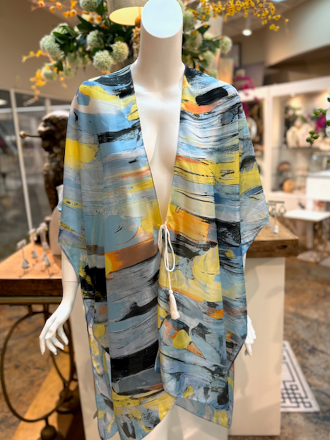 Pretty Persuasions - Wholesale Swim Cover Up - Women's - CP25005 Arte Satin-Feel Kimono Ruana Beach Coverup w/String1