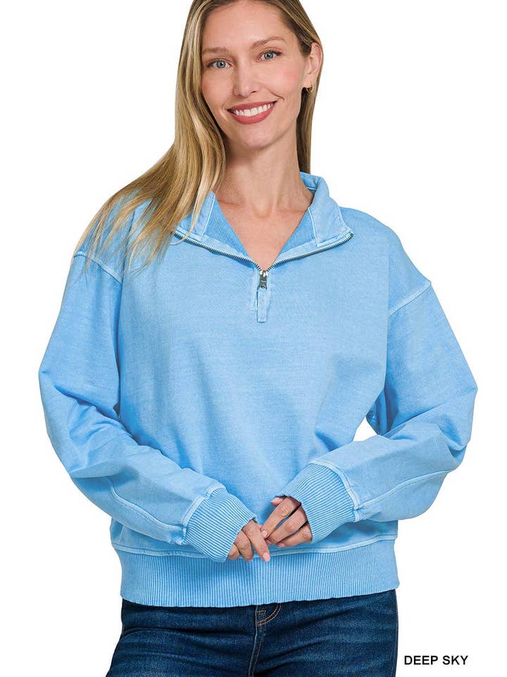 Vanilla Monkey - Wholesale Sweatshirt - Women's - F/terry Pigment Dye & Enzyem Whshing Half Zip Pullover12