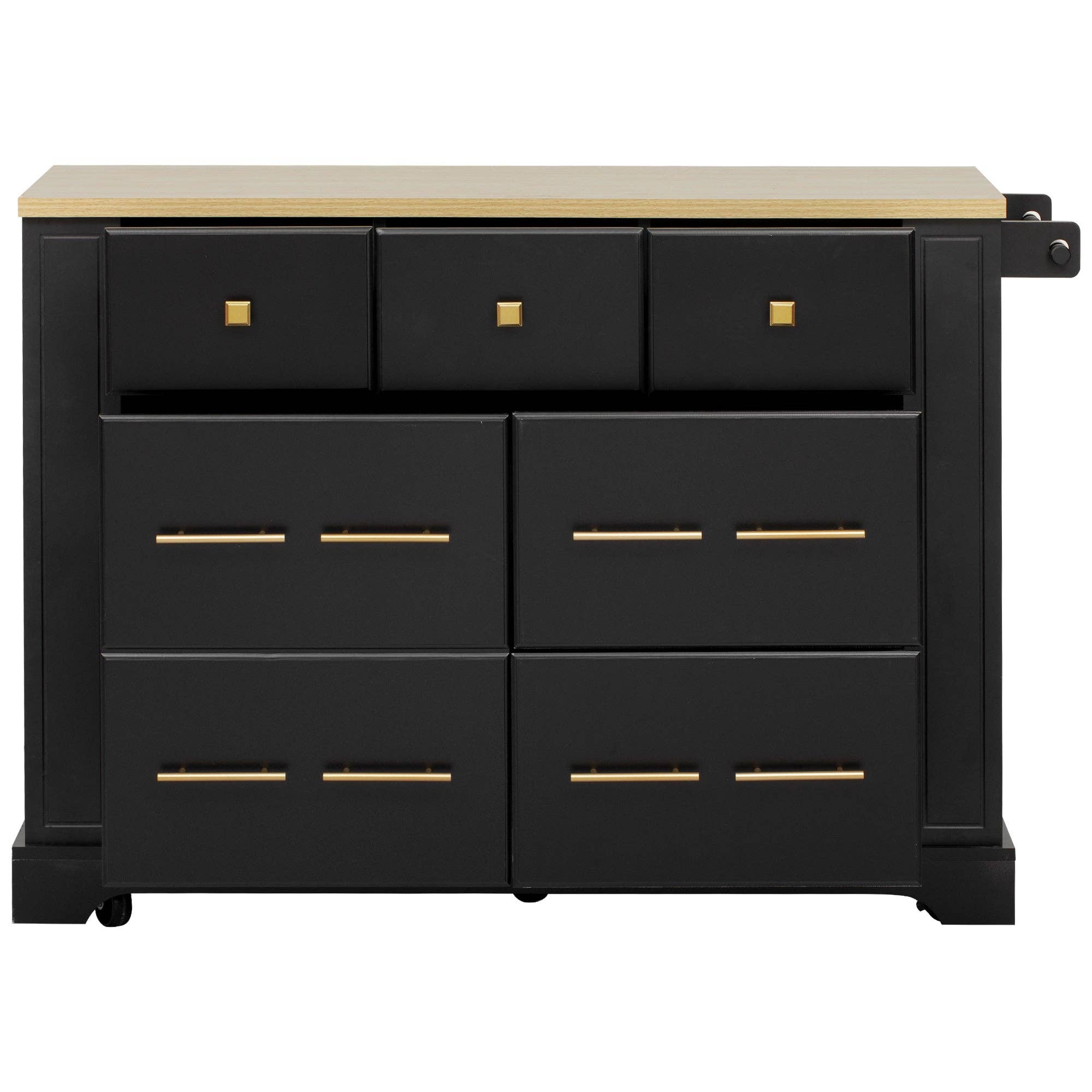 39F Inc. - Wholesale Kitchen Storage/Organizer - 51.2" Farmhouse Kitchen Island with 6 Drawers & Drop Leaf6