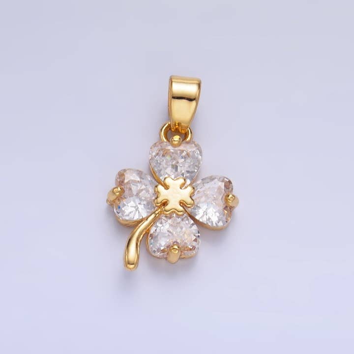 24K Gold Filled Clear CZ Clover Flower Pendant | AA1412 for wholesale by Aim Eternal