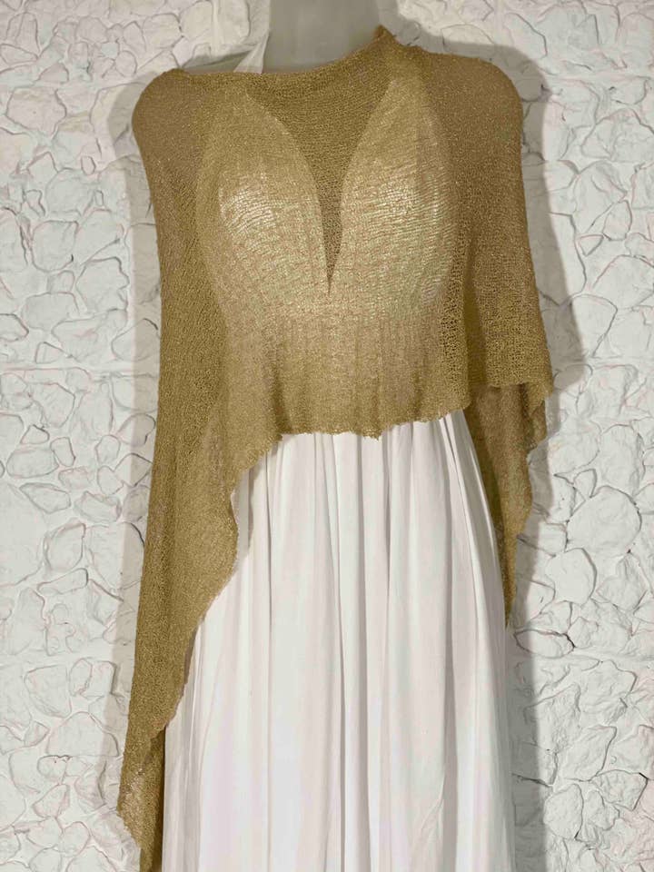 Bali Prema - Vente Poncho – femme - Poncho d'été en tricot transparent - Couvre-lit de plage Boho pour robe en jaune/or1