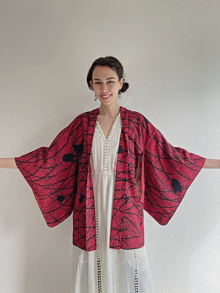 Red and Black Haori Kimono Jacket for wholesale by KimonoZen