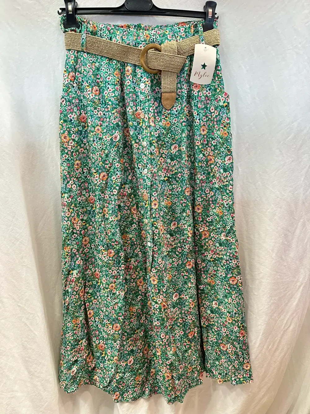 Mimi & Gogo - Wholesale Skirt - Women's - Floral Buttoned Long Skirt with Belt @3995_JuBoutCeinture6