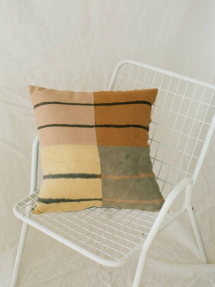 agnes painted patchwork sham | plant dyed linen pillow for wholesale by Rosemarine Textiles