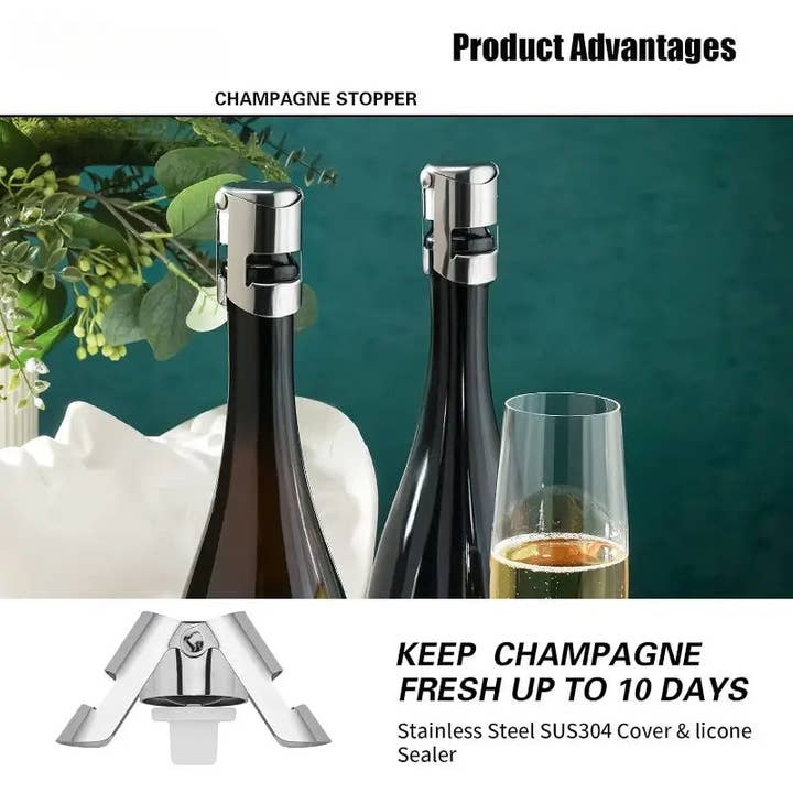 Huis Van Merken - Wholesale Wine Stopper - 2pcs Stainless Steel Champagne Stoppers2
