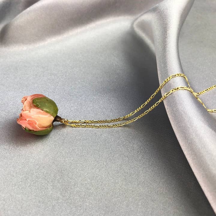 Collana con vera rosa, catena placcata in oro sterling 925 per la vendita all'ingrosso da parte di MadamLili