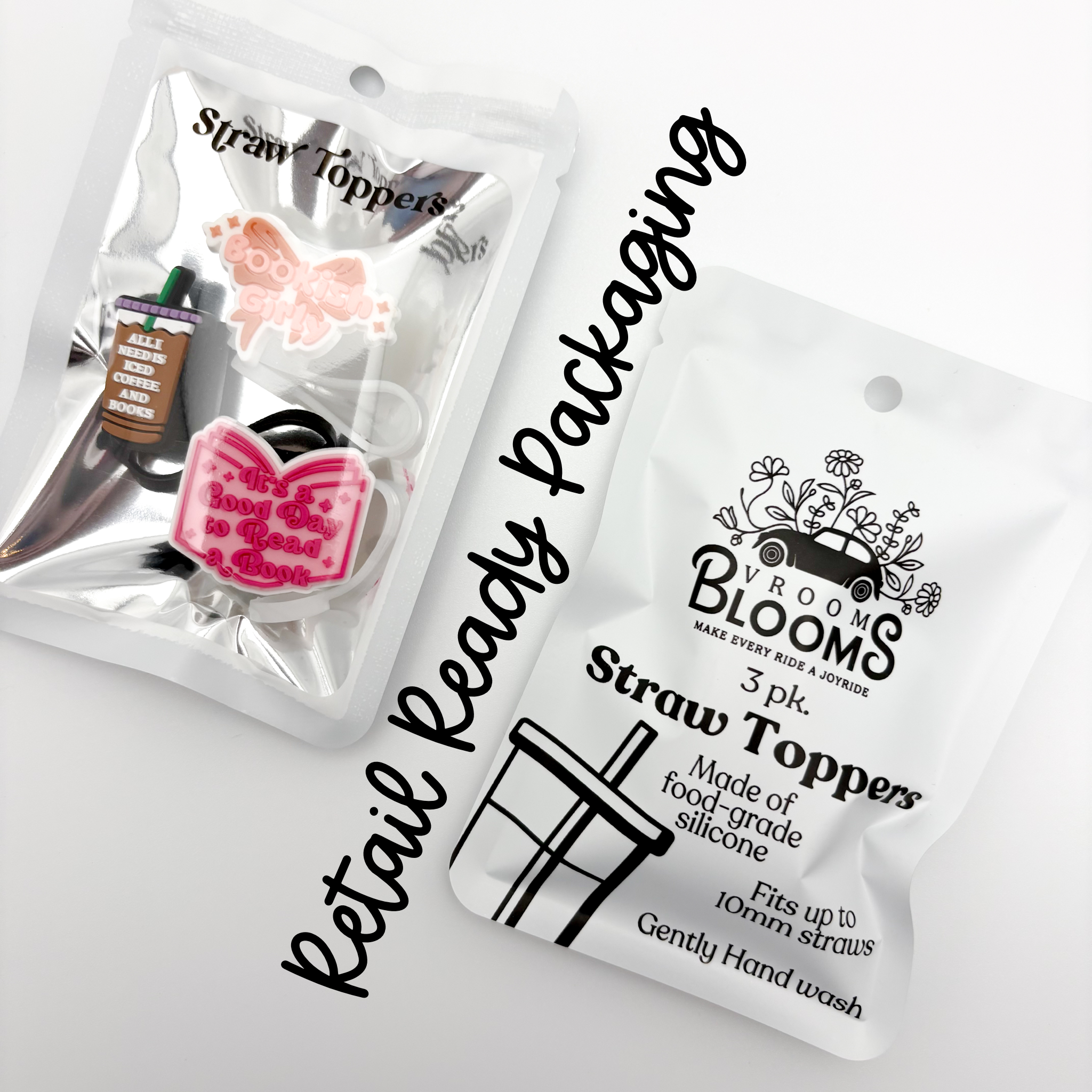 Vroom Blooms - Wholesale Drinking Straw - Straw Topper 3 pack - Bookish Theme / Stocking Stuffers2