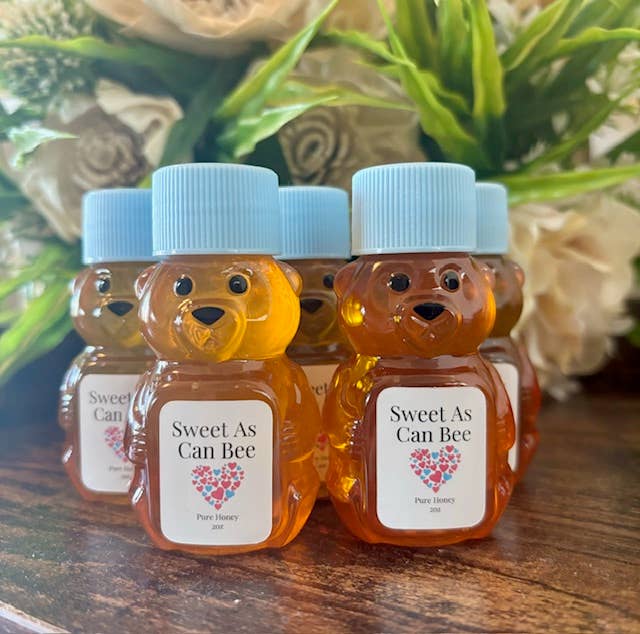 Thy Will Bee Done Apiary - Vendita all'ingrosso Miele - Mini bottiglie blu Honey Bear, bomboniere al miele da 2 once, miele crudo8