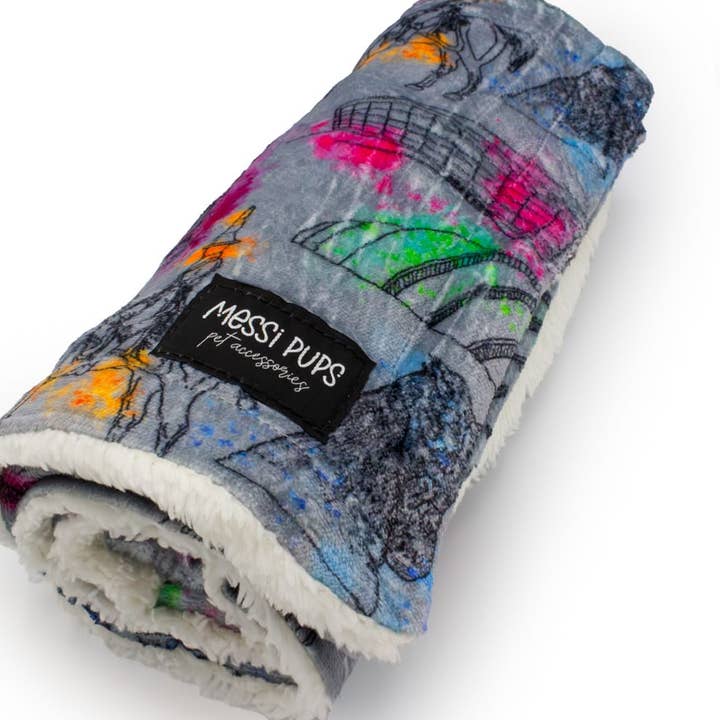 Up The Toon • Glasgow Print Sherpa Blanket for wholesale by Messi Pups