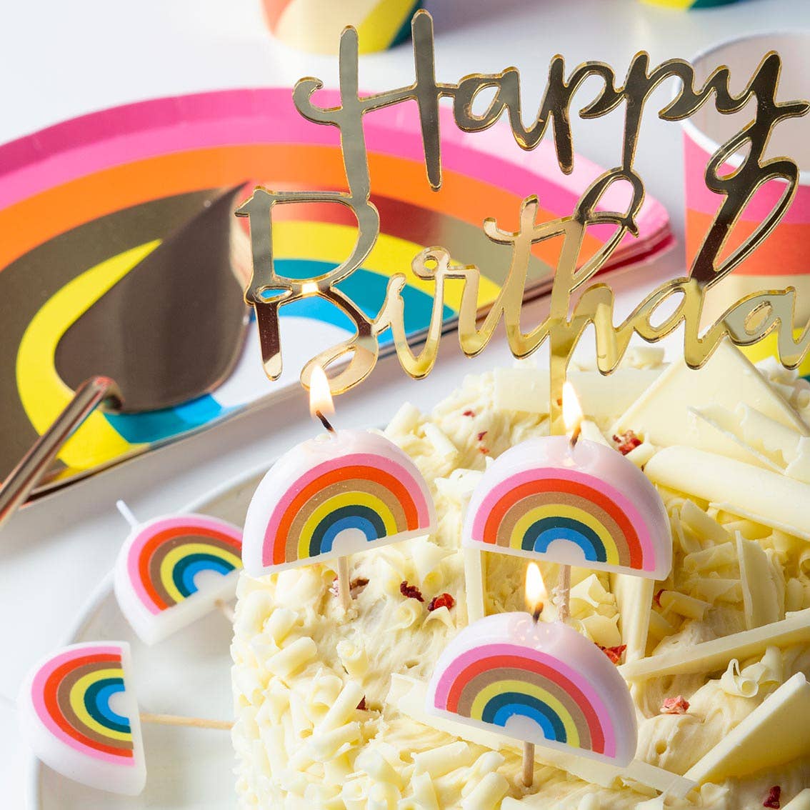 Talking Tables UK – wholesale Cake candle – Rainbow Brights Rainbow Shaped Candles - 5 Pack2