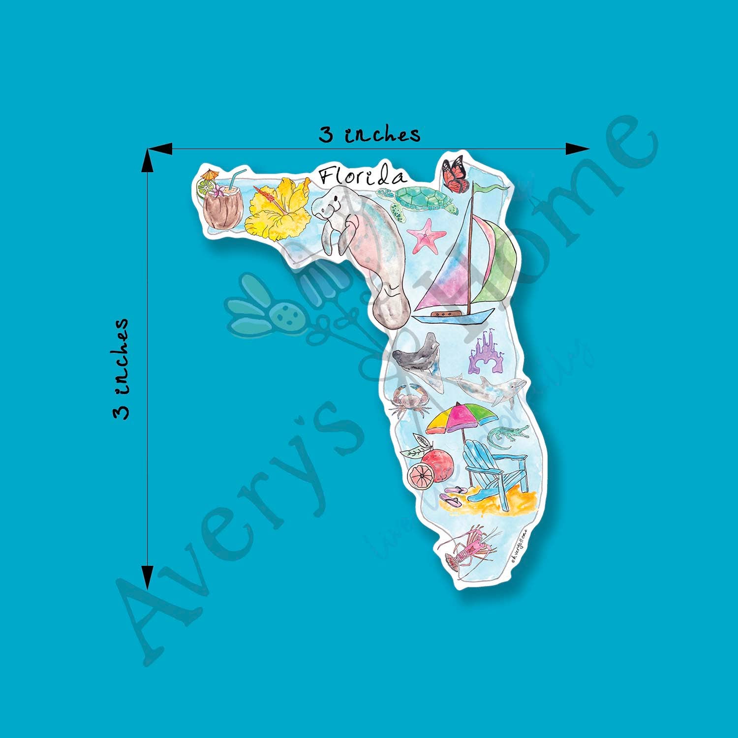 Avery's Home - Wholesale Sticker - Florida State Icon Map Art 3" White Vinyl Die-Cut Sticker