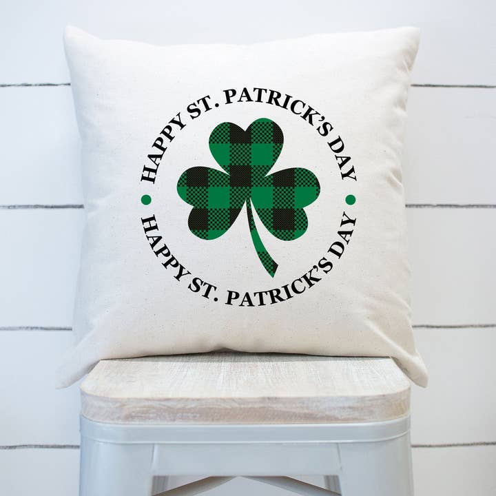 Happy St. Patricks Day 4-blättriges Kleeblatt-Kissenbezug, Wohnkultur für den Großhandel von Rising Tide Vintage