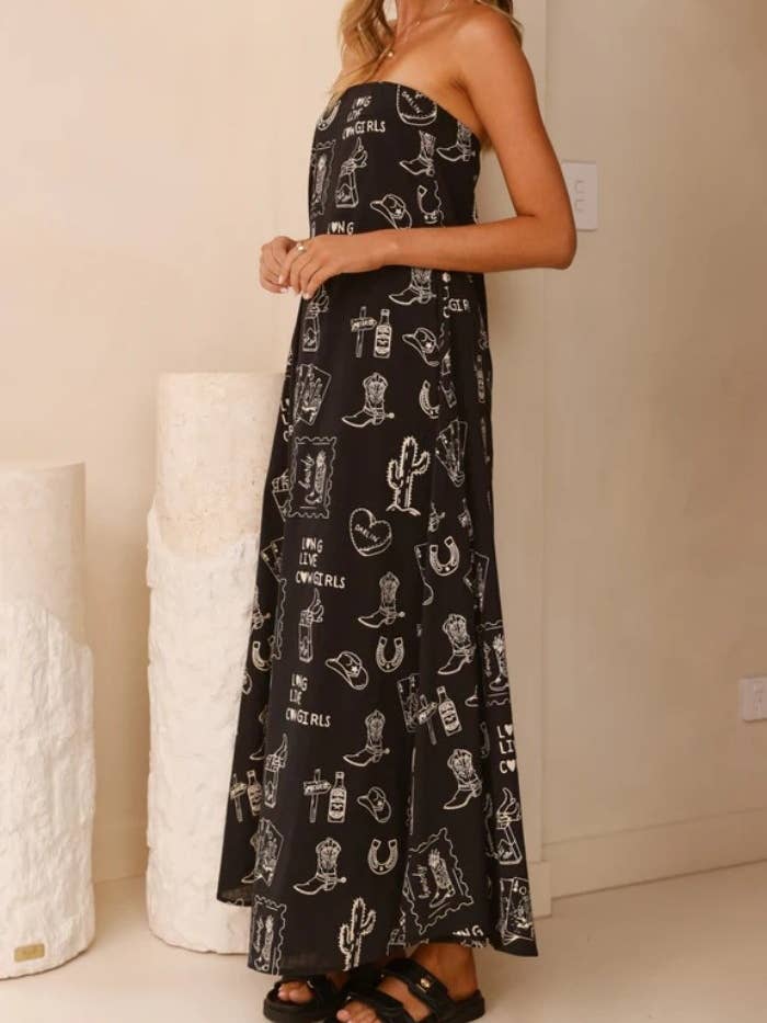 Rosa Clothing - Wholesale Dress - Women's - Western cowgirl Desert Theme print strapless dress13