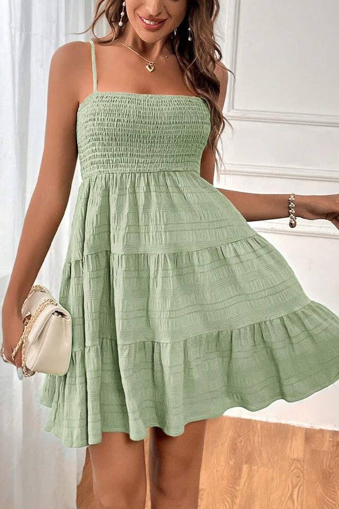 UNISHE - Vente Robe – femme - Robe cami smockée texturée unie printemps-été AXR08321