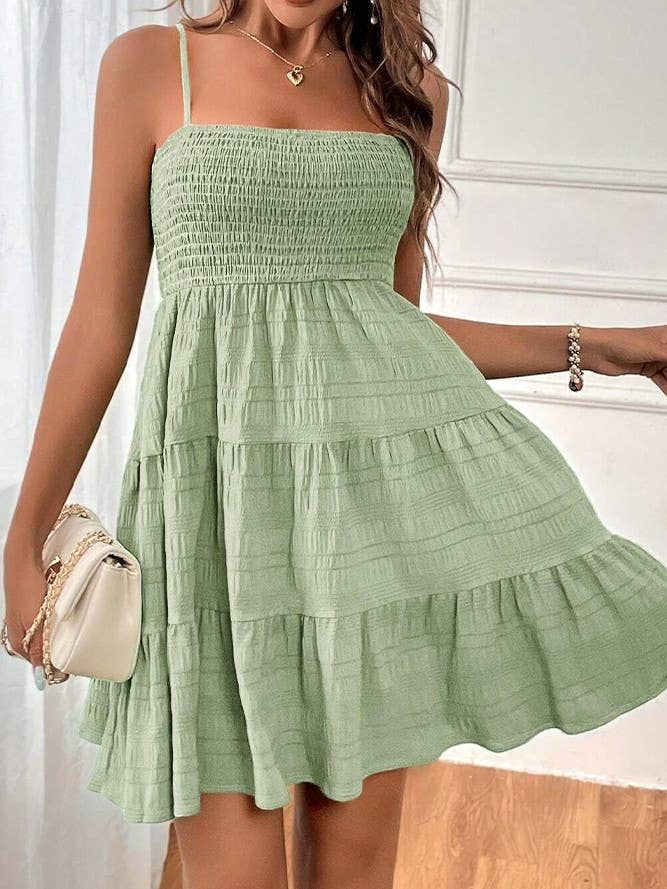 UNISHE - Vente Robe – femme - Robe cami smockée texturée unie printemps-été AXR08321