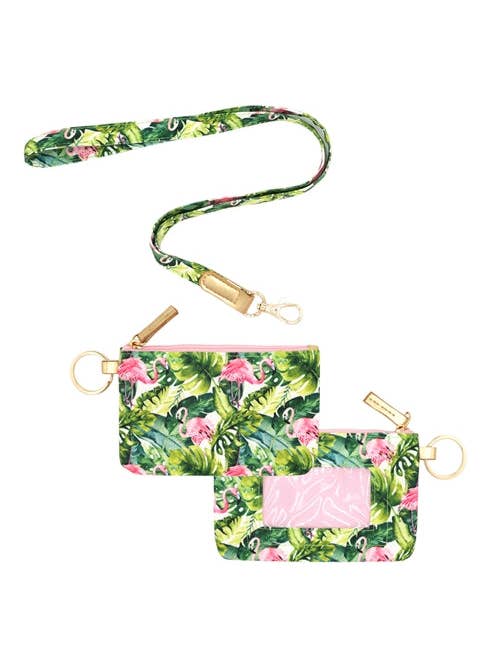 al Flamingo ID Wallet & Detachable Lanyard Green - Pack of 6 for wholesale by Apparel Candy