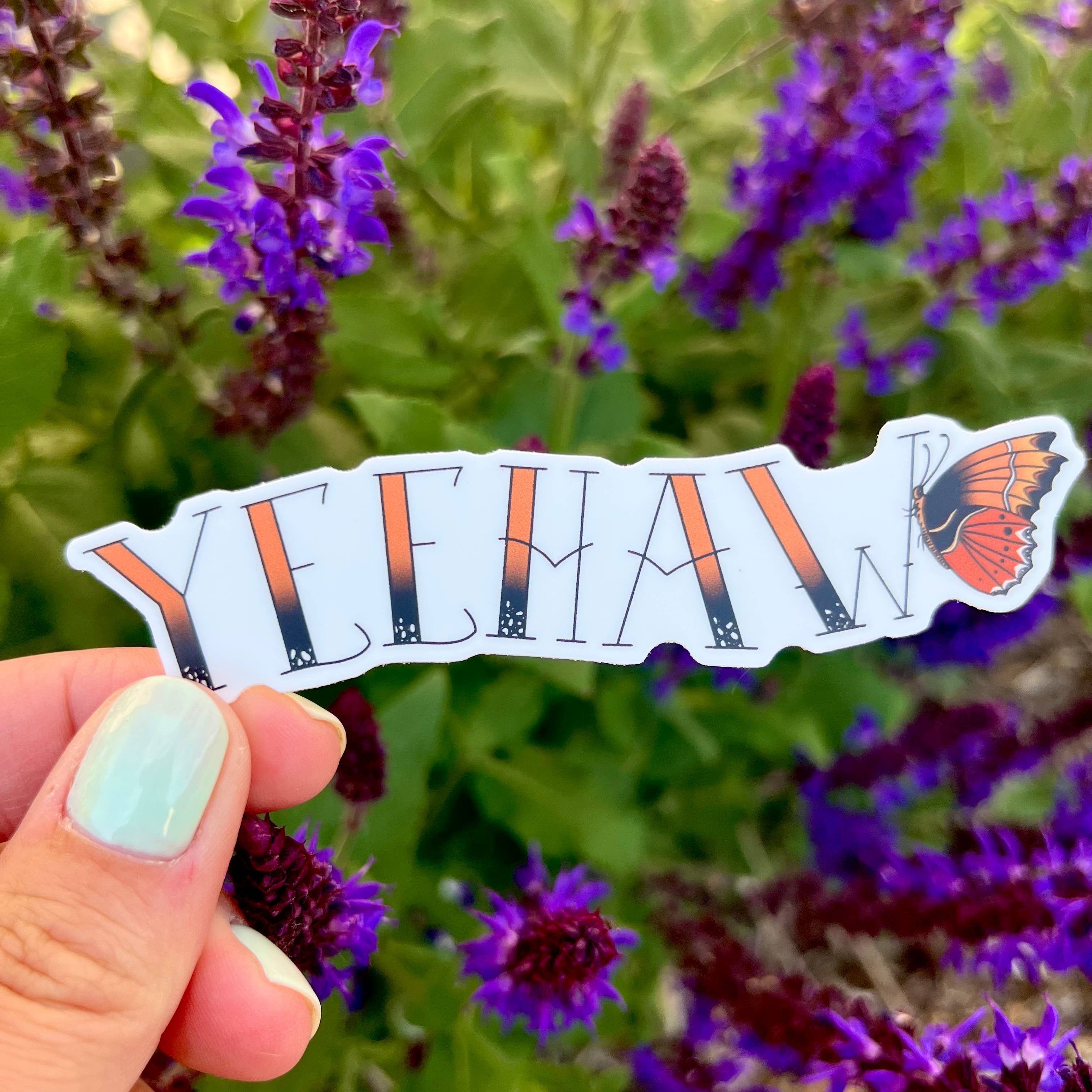 Cows and Crayons - Wholesale Sticker - Yeehaw With Monarch Butterfly Traditional Tattoo Style0