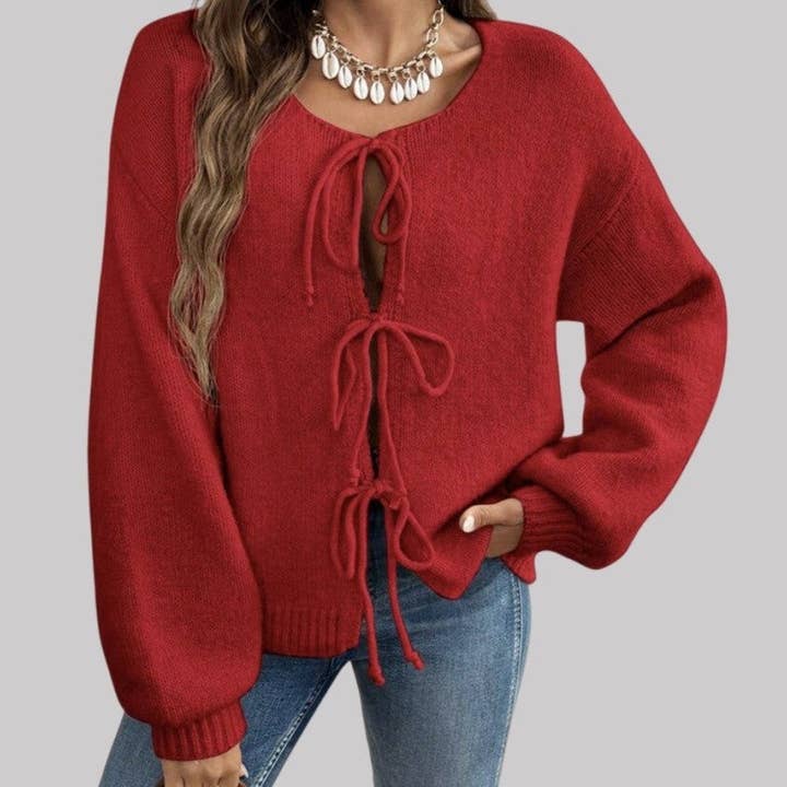 Women's V-Neck Long Sleeve Acrylic Cardigan Solid Color for wholesale by MoodGold