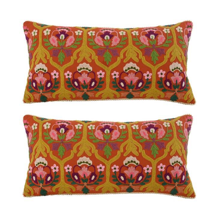 Set of 2 Geometric Rust Canvas Pillows 12x24" for wholesale by Karma Living