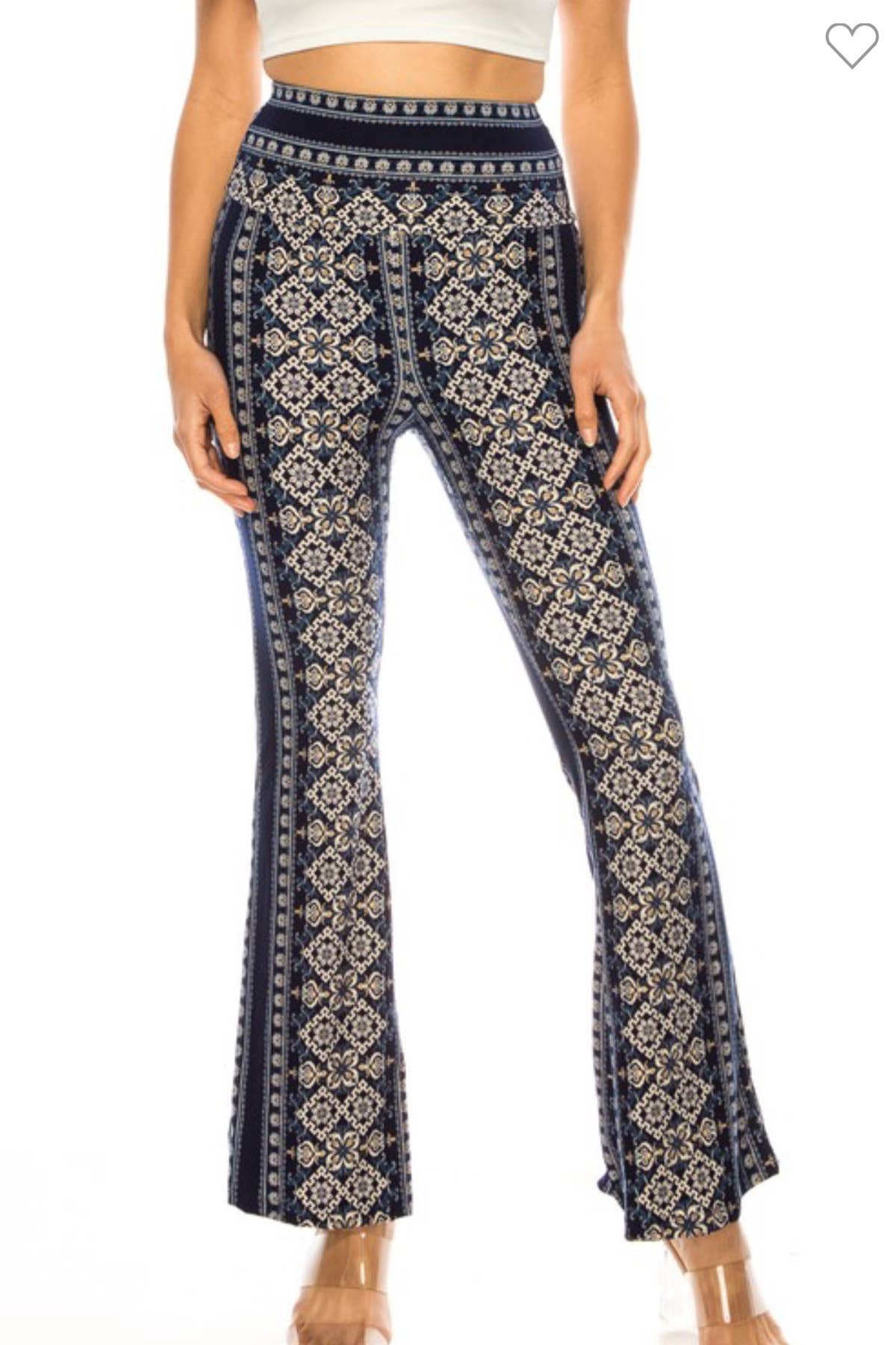 Color 5 - Wholesale Broek - Dames - Marinewitte streetflare-broek met Boheemse print en hoge taille1