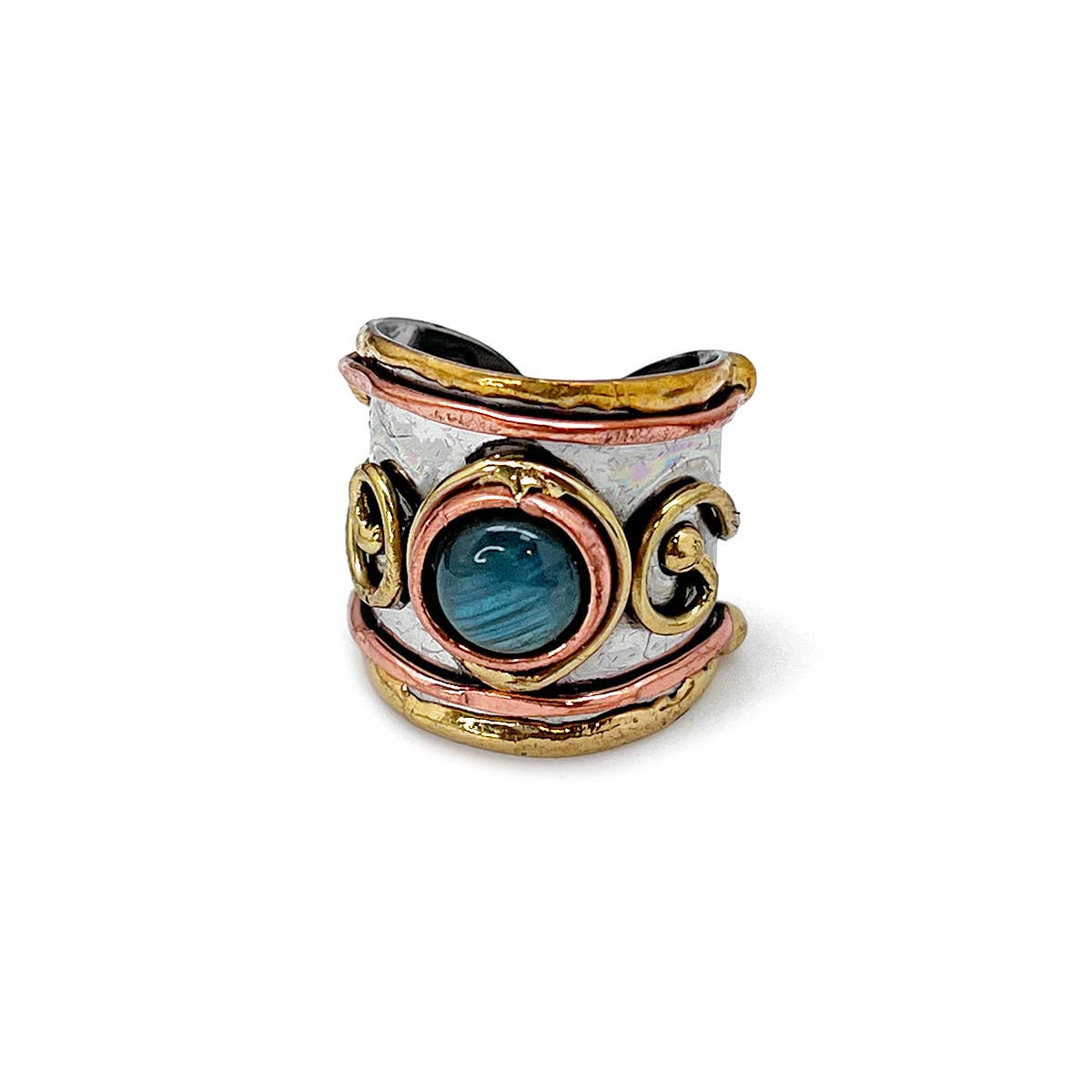 Anju Jewelry - Venta al por mayor Anillos grandes/de cóctel - 12 Anillos de Brazalete de Metal Mixto con Piedra Pequeña y Exhibidor de Madera13