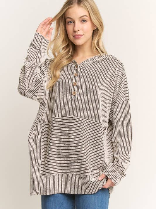 HEIMISH - Vendita all'ingrosso Tunica - Donna - ET7991-10 FELPA CON CAPPUCCIO A RIGHE URBAN RIB A MANICHE LUNGHE6
