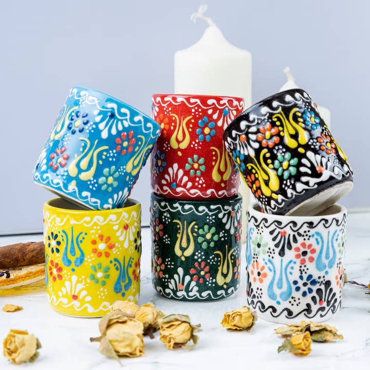Tazze turche in ceramica Seljuk Design -10 pezzi assortiti per la vendita all'ingrosso da parte di Mediterranean Collection