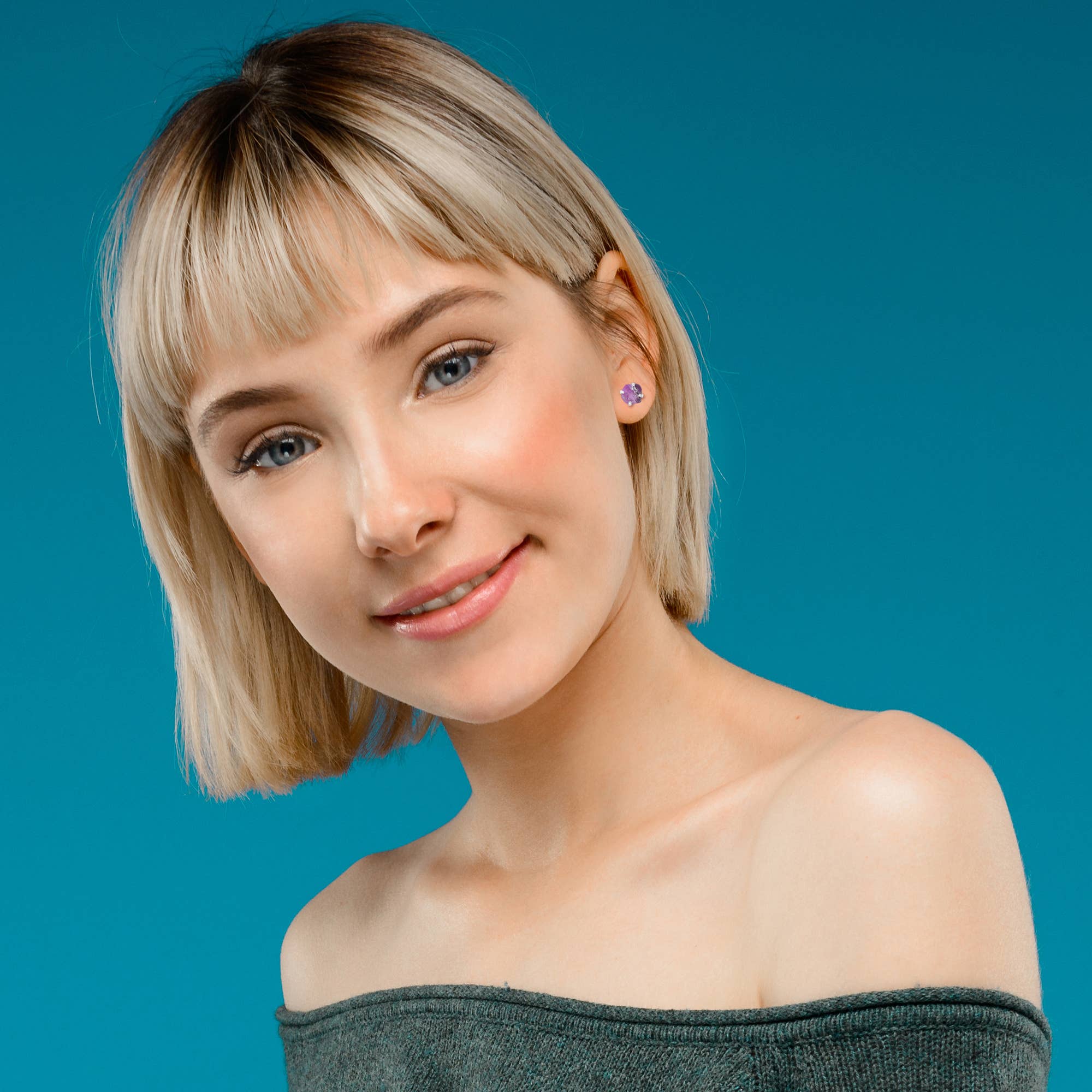 Nature Crafts - Wholesale Stud/Post Earrings - Natural Rough Amethyst Stud Earrings in Sterling Silver5